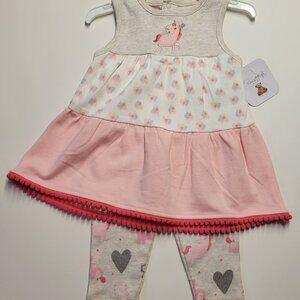 Infant girl  pant set, Rene Rofe, size 3/6 months, pink, white and gray, new wi